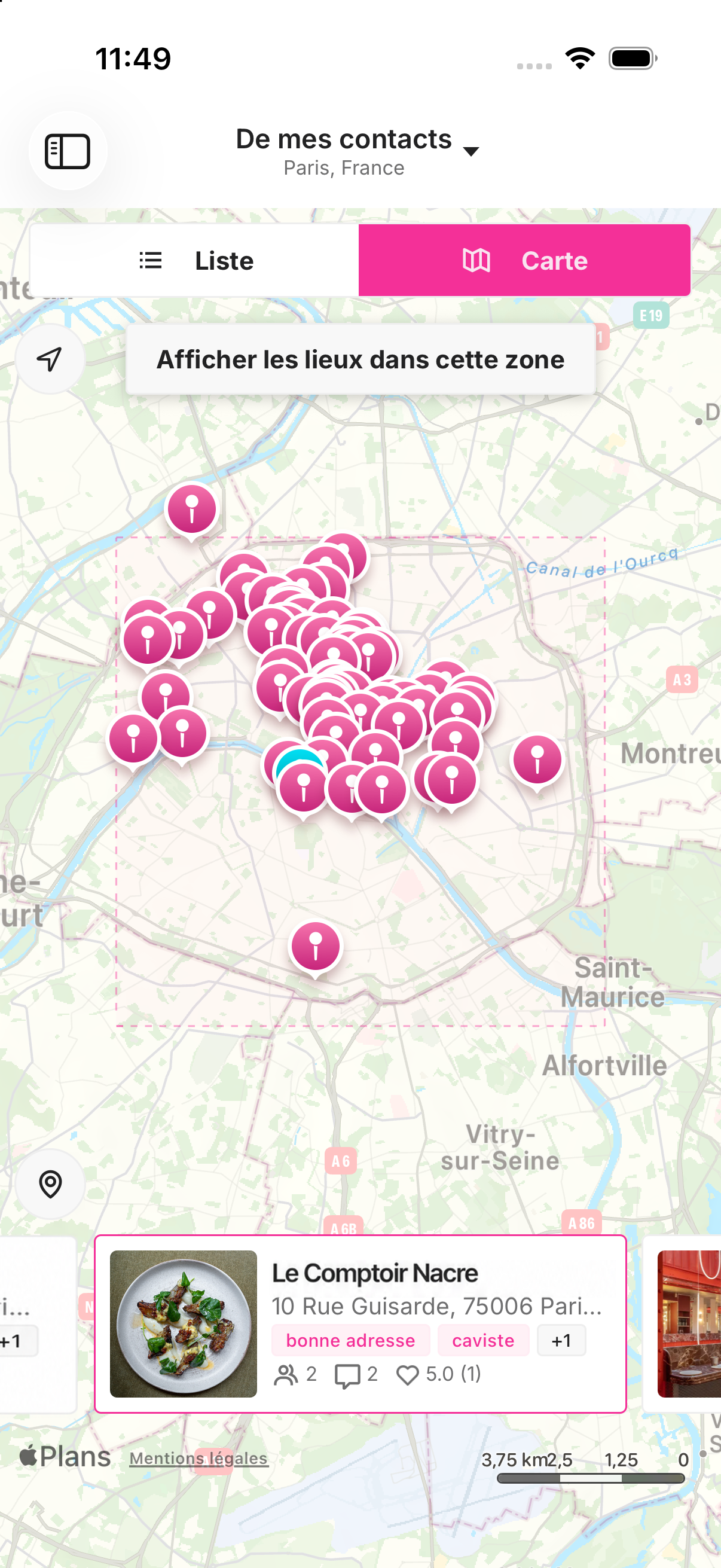 La carte des bonnes adresses dans l’application city.plus